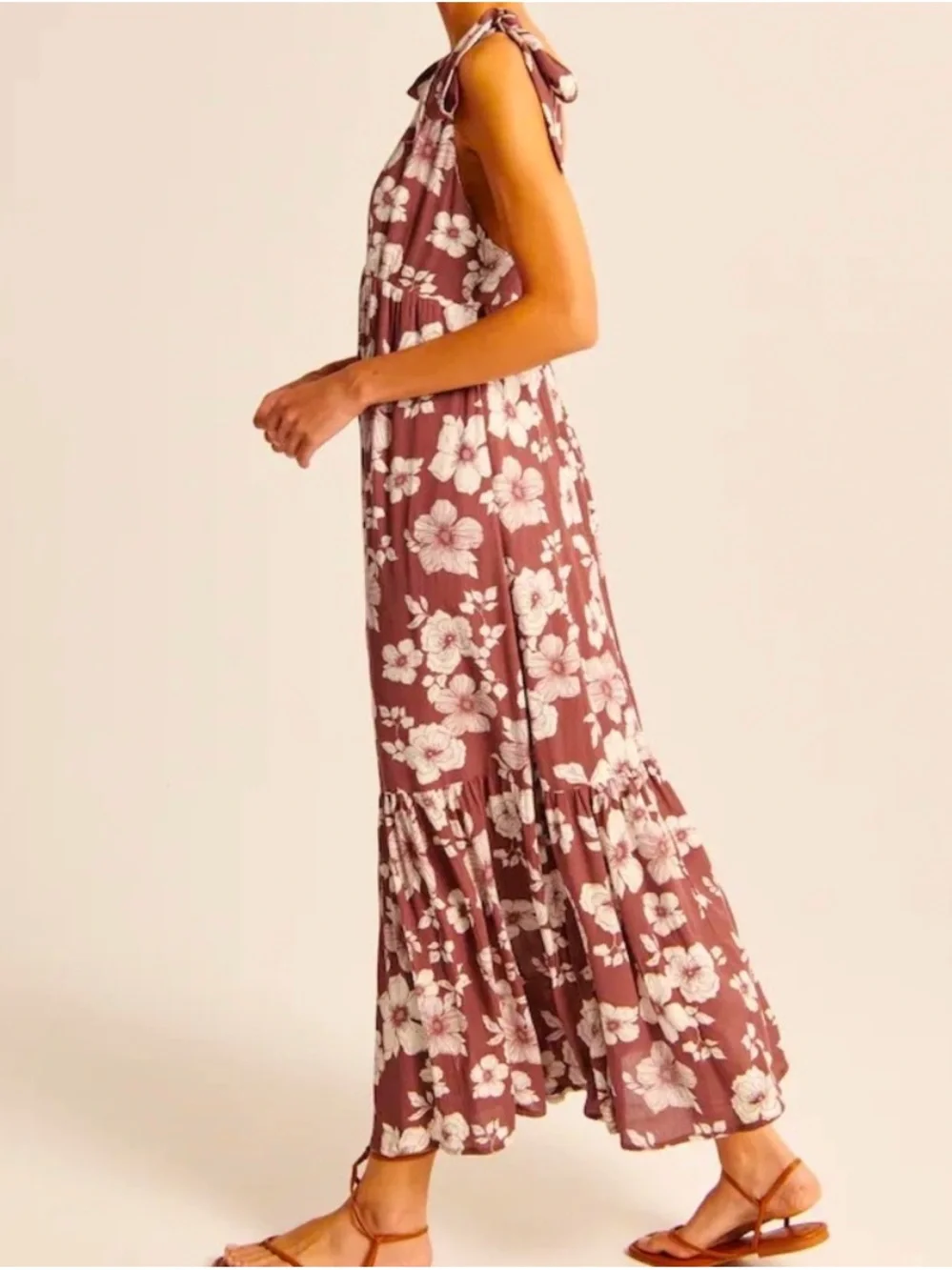Abercrombie Floral Tie-Shoulder Maxi Dress in Dusty Rose